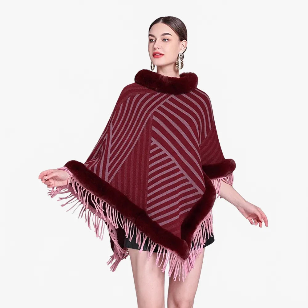 Poncho rayé élégant et chaud pour toutes saisons-Poncho Passion