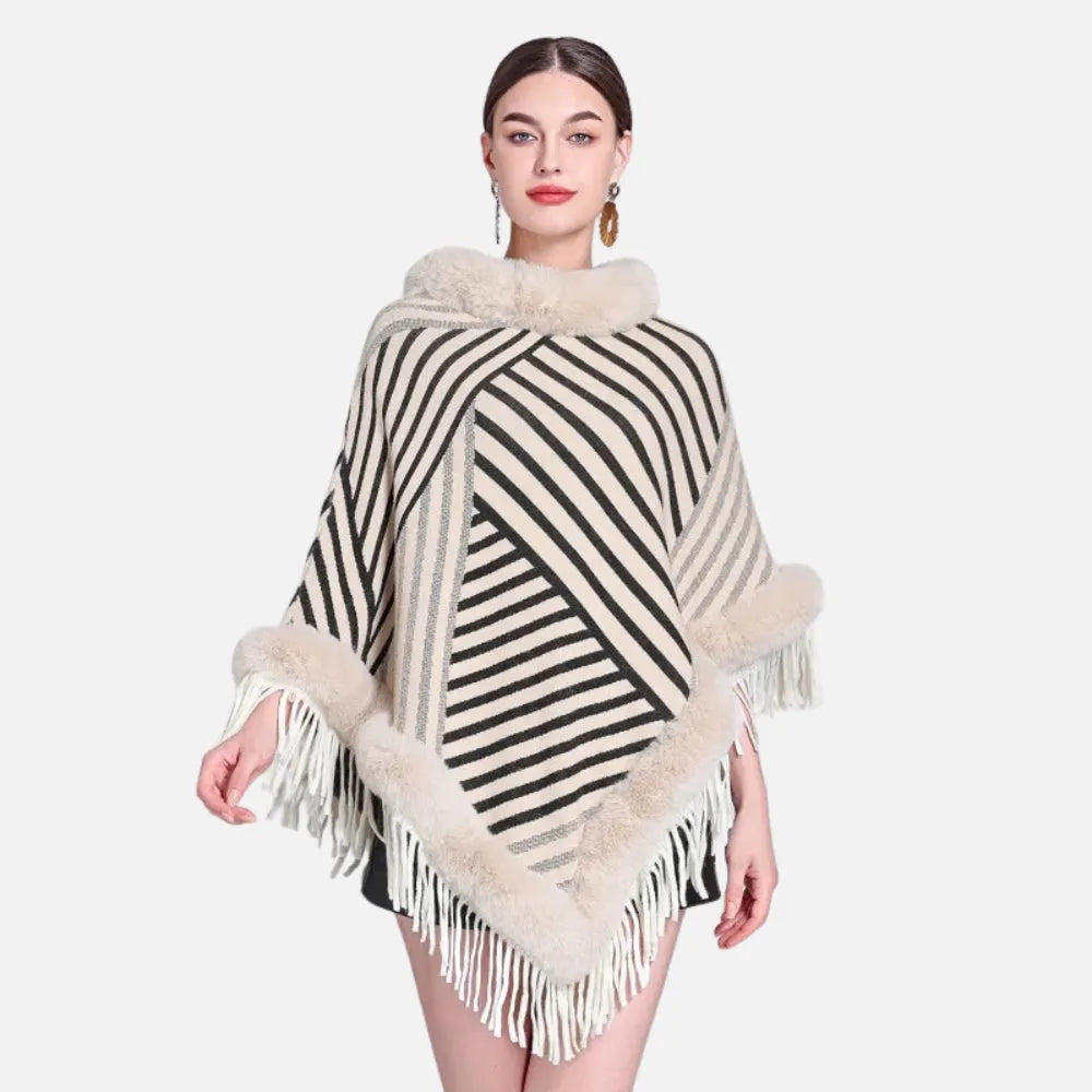 Poncho rayé élégant et chaud pour toutes saisons-Poncho Passion