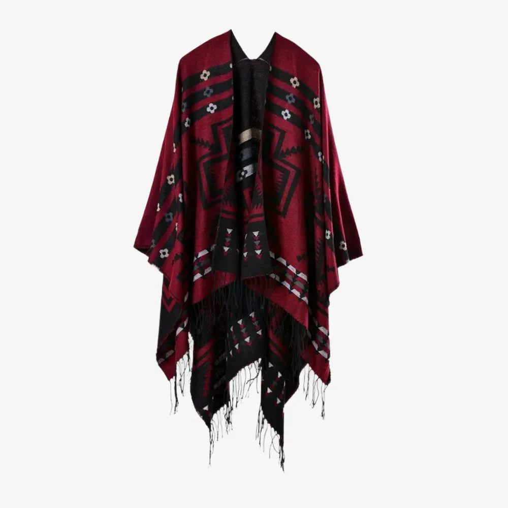 Poncho rouge motifs croix mexicaine unisexe élégant-Poncho Passion