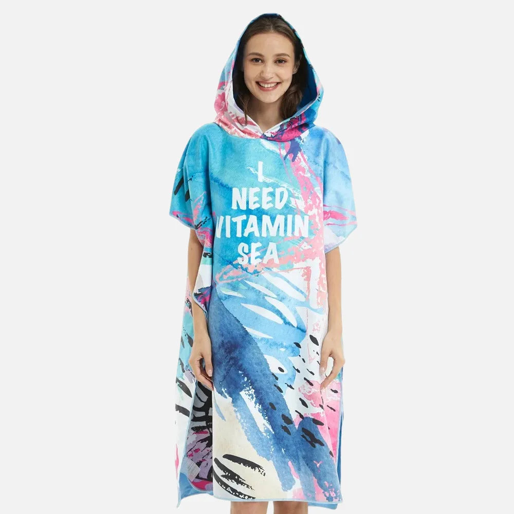 Poncho surf bicolore bleu corail pour plage et océan-Poncho Passion